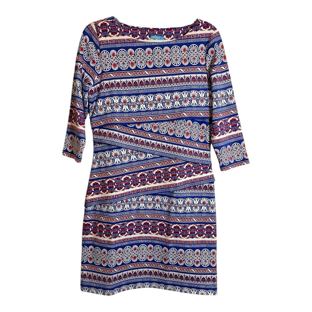 J. McLaughlin Nicola Crete Red White Blue Tiered Dress Size Medium